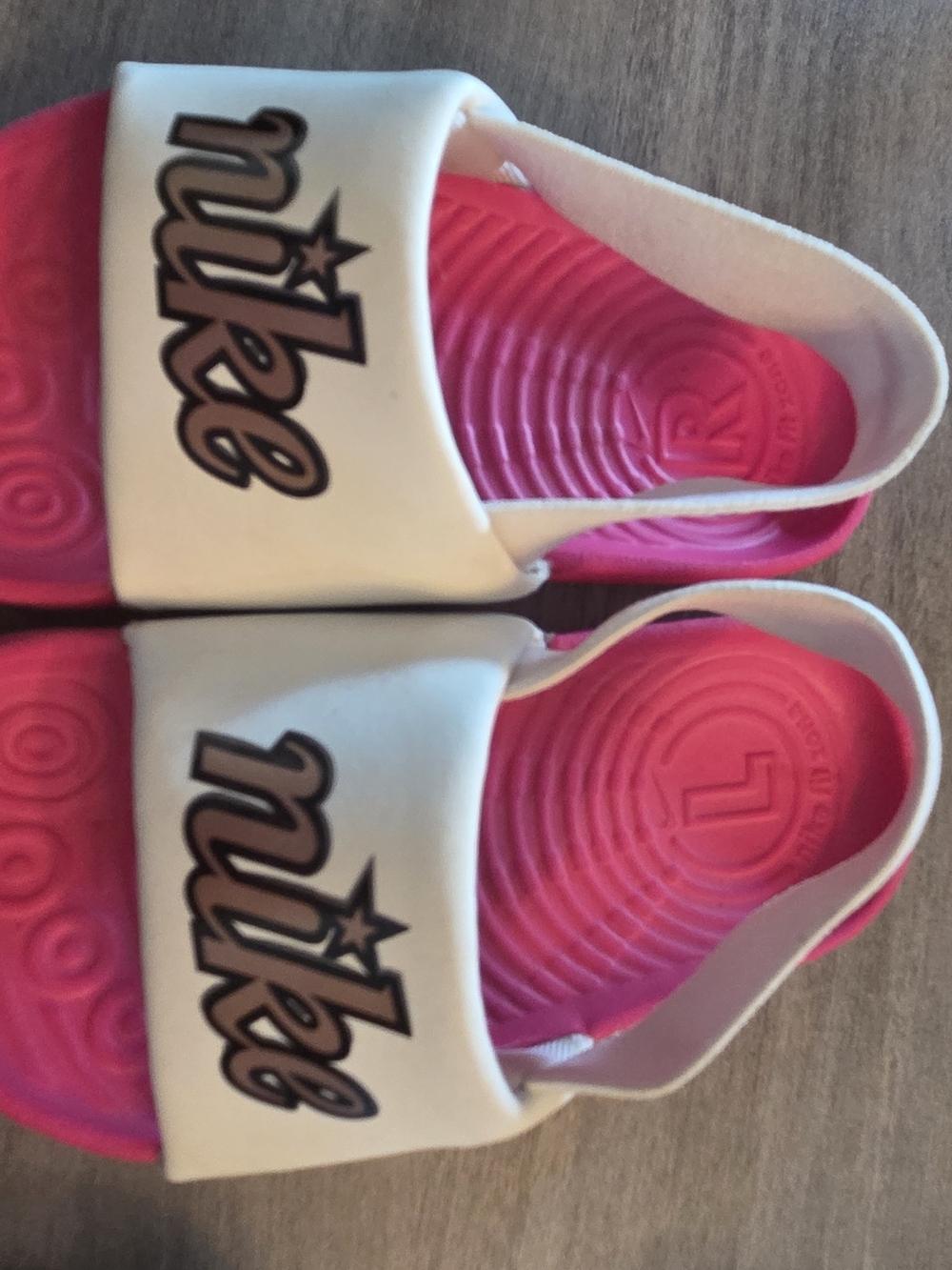 Nike Kids White Strap Pink Footbed Slide Sandals
